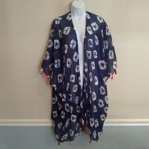 Paradise USA blue / White swimsuit fringe cover-up